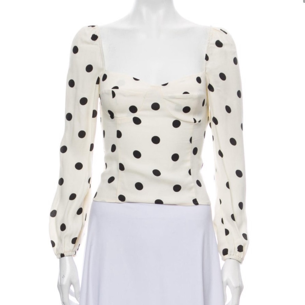 Reformation Ivory + Black Polka Dot Blouse